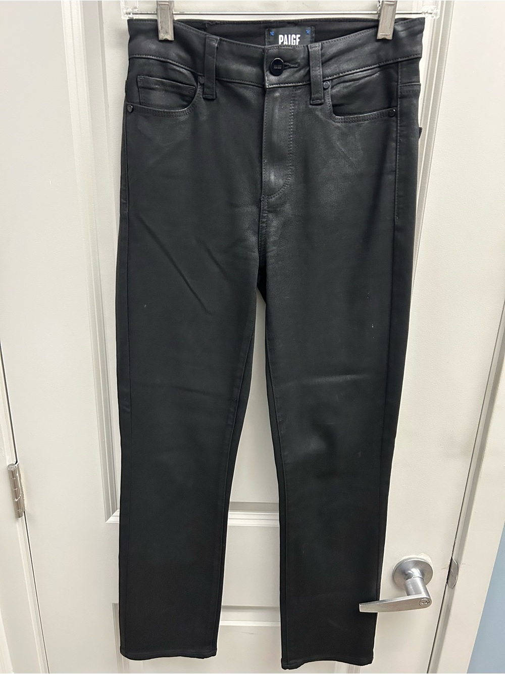 PAIGE Cindy Coated Black Straight-Leg Jeans, size 25 - Picture 6 of 14